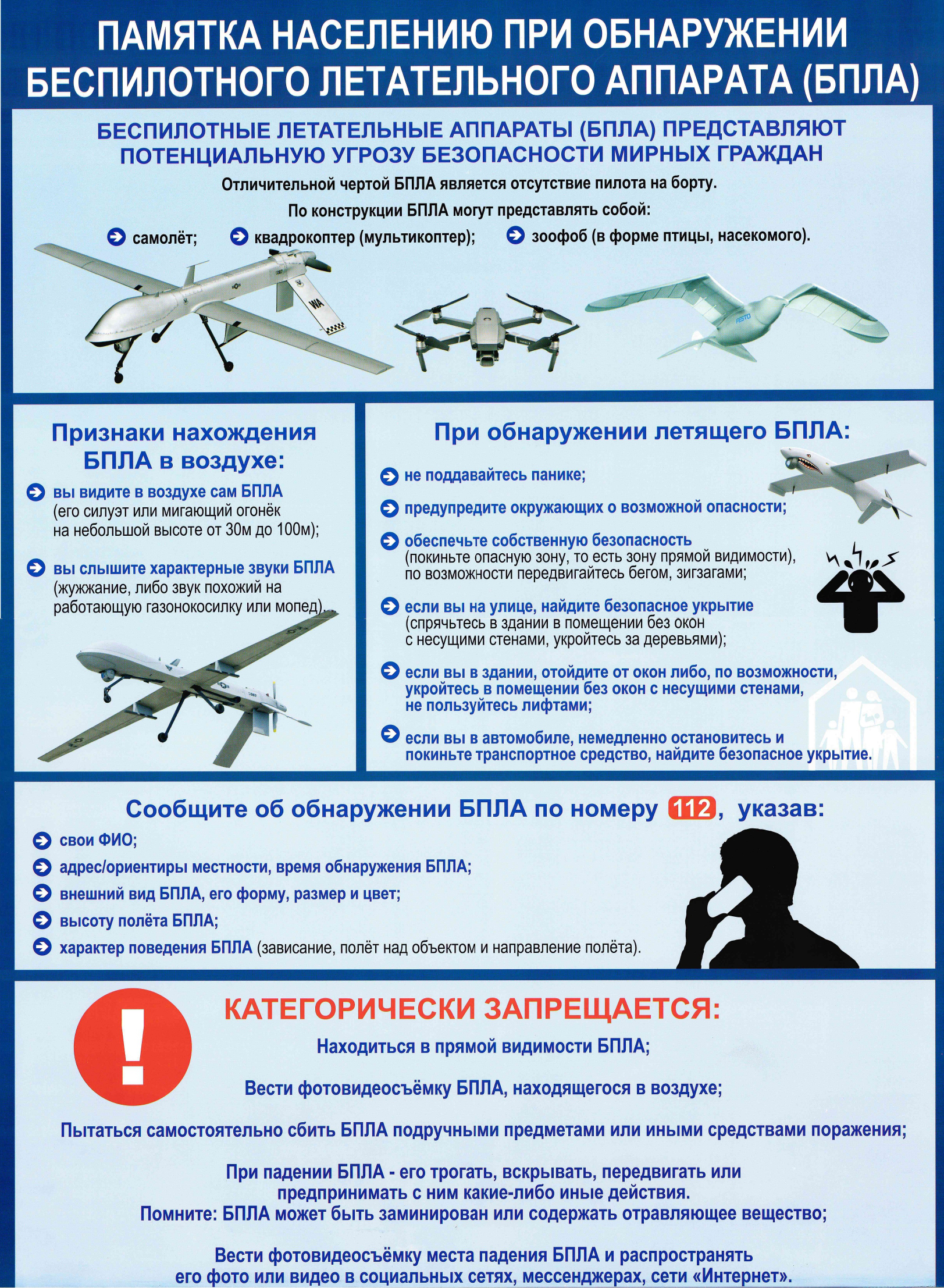Памятка об обнаружении БПЛА.